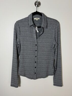 Madewell Black White Gingham Button Front Shirt Size L Long Sleeve Collared Top